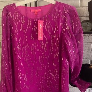 NWT Lilly Pulitzer Idina Long Sleeve Silk Top  Size Medium